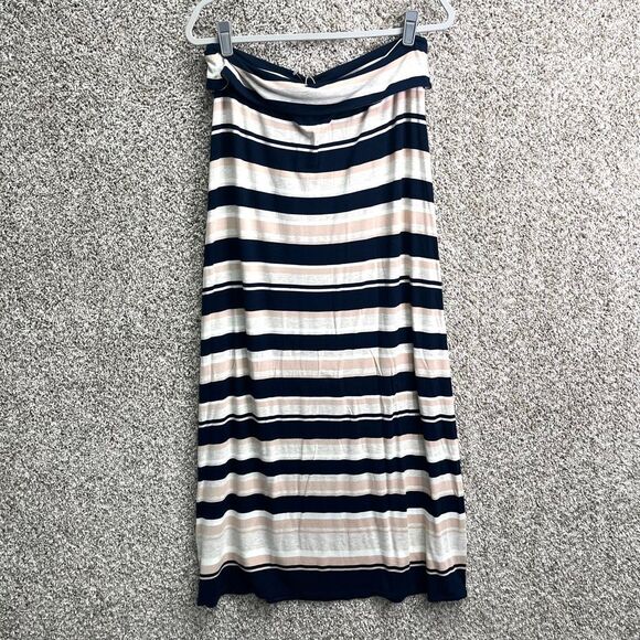 Max Studio Skirt Women’s Large Navy Blue and Beige Striped Fold-over Maxi NWT - Picture 6 of 7
